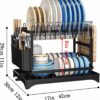 Escurridor de Platos de 2 Niveles Negro con Desagüe - Imagen 5